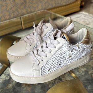 Meline Stylish White and Gold Women's Sneakers